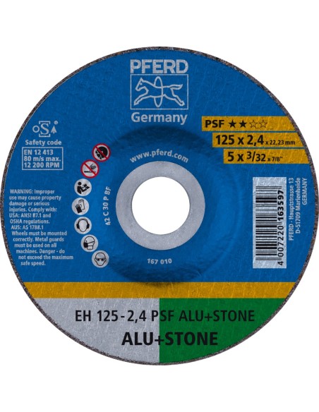 DISCO DE CORTE PSF ALU + STONE PARA METALES NO FERROSOS Y PIEDRA